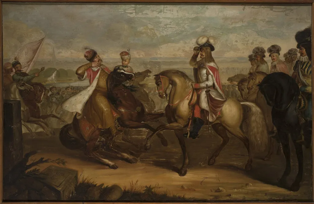 King John III Sobieski meets emperor Leopold at Vienna, replica, by Jan Damel, oil, 1820