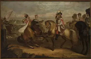 King John III Sobieski meets emperor Leopold at Vienna, replica, by Jan Damel, oil, 1820