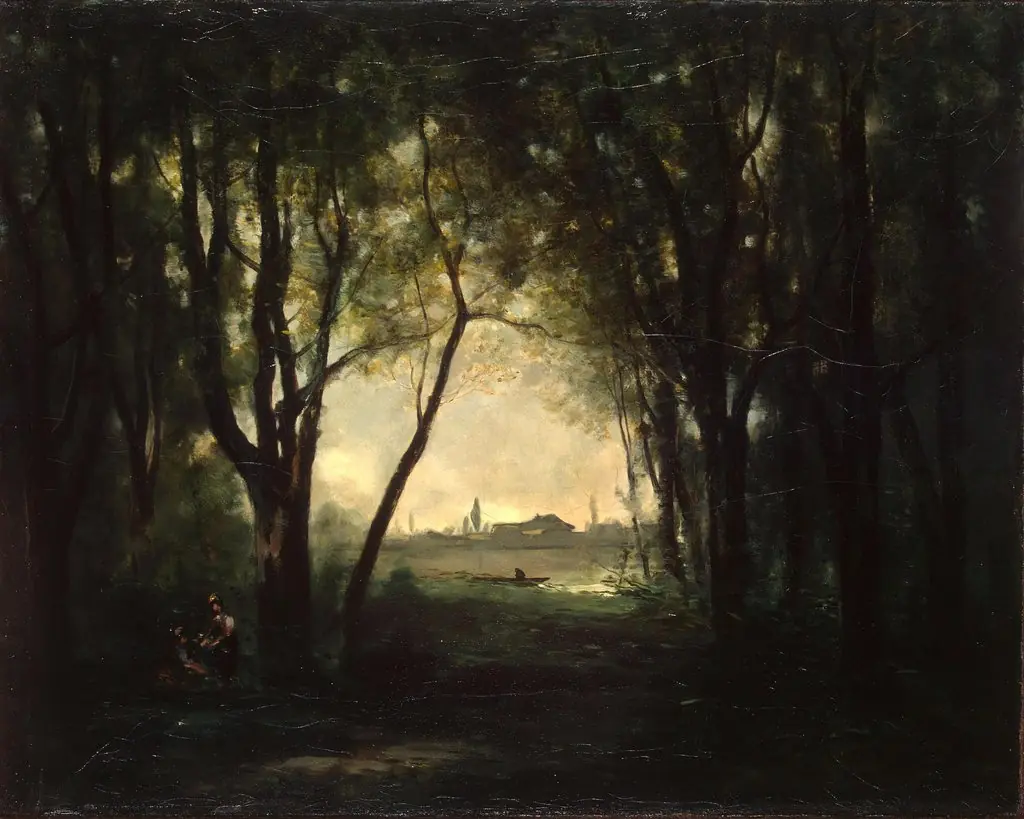 Landscape with a Lake, by Jean Baptiste Camille Corot, oil, 1870
