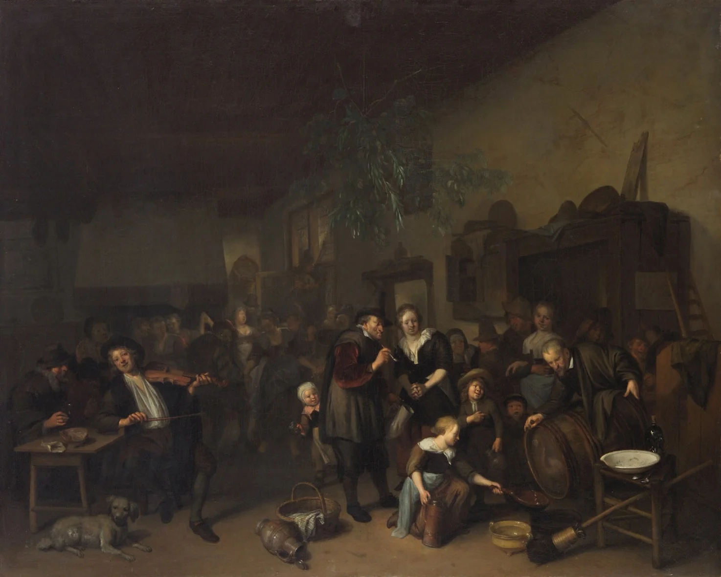 Tavern interior with dancing peasants,, detail