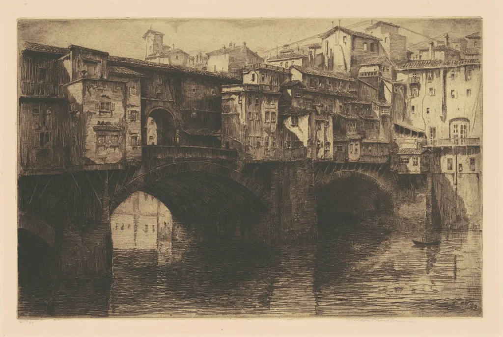 Ponte Vecchio, Florence, by George Walter Chandler, ink, 1909