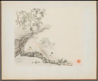 Album of Landscape Paintings Illustrating Old Poems: Scholar watching Fish, by Hua Yan, unspecified, 1745