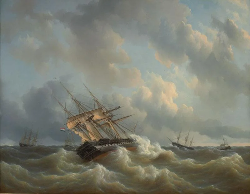Squadron of Prince Henry of the Netherlands in the Channel during rough weather, 1843, detail