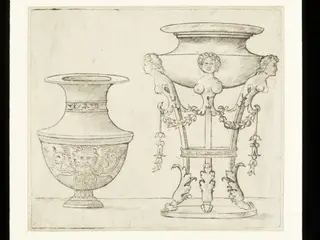 A vase and a tripod, by Giovanni Antonio da Brescia, 1515