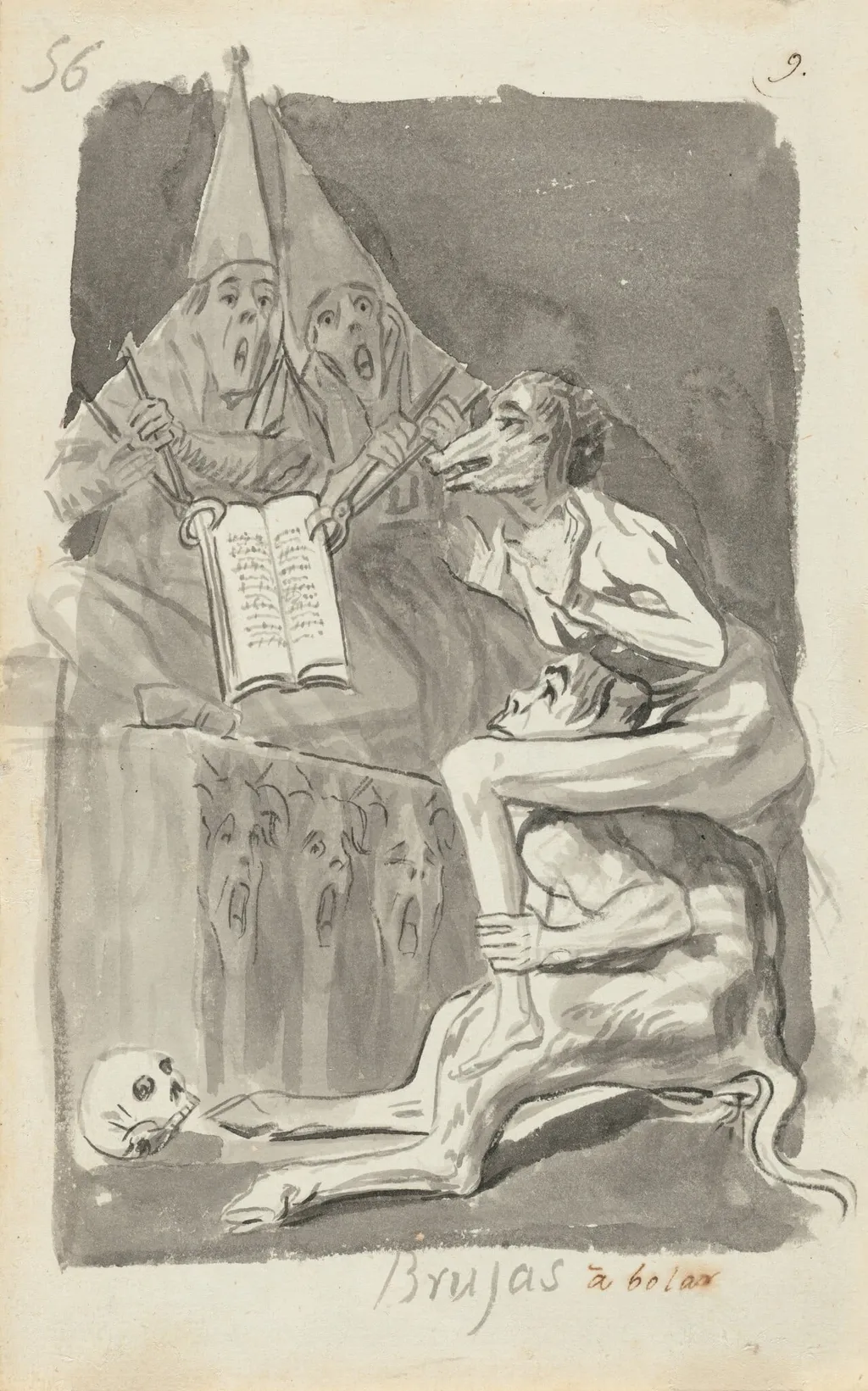 Brujas à volar (Witches Preparing to Fly) [verso], by Francisco Goya, ink, 1796