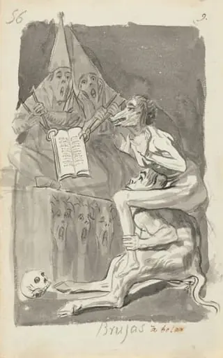 Brujas à volar (Witches Preparing to Fly) [verso], by Francisco Goya, ink, 1796