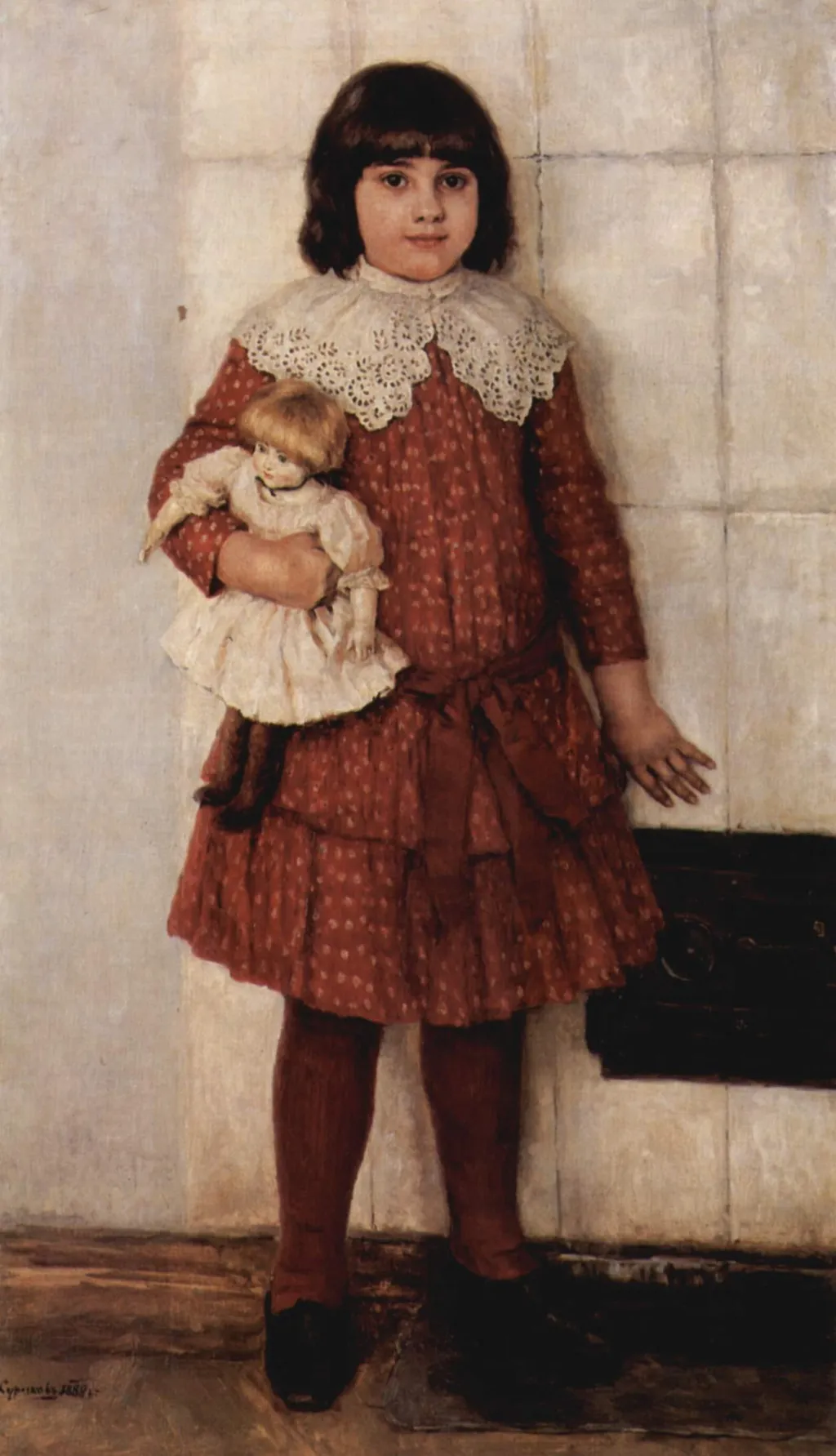 Portrait of Olga Wassiljewna Surikowa, the artist's daughter (Girl with Doll), by Vasily Surikov, oil, 1894