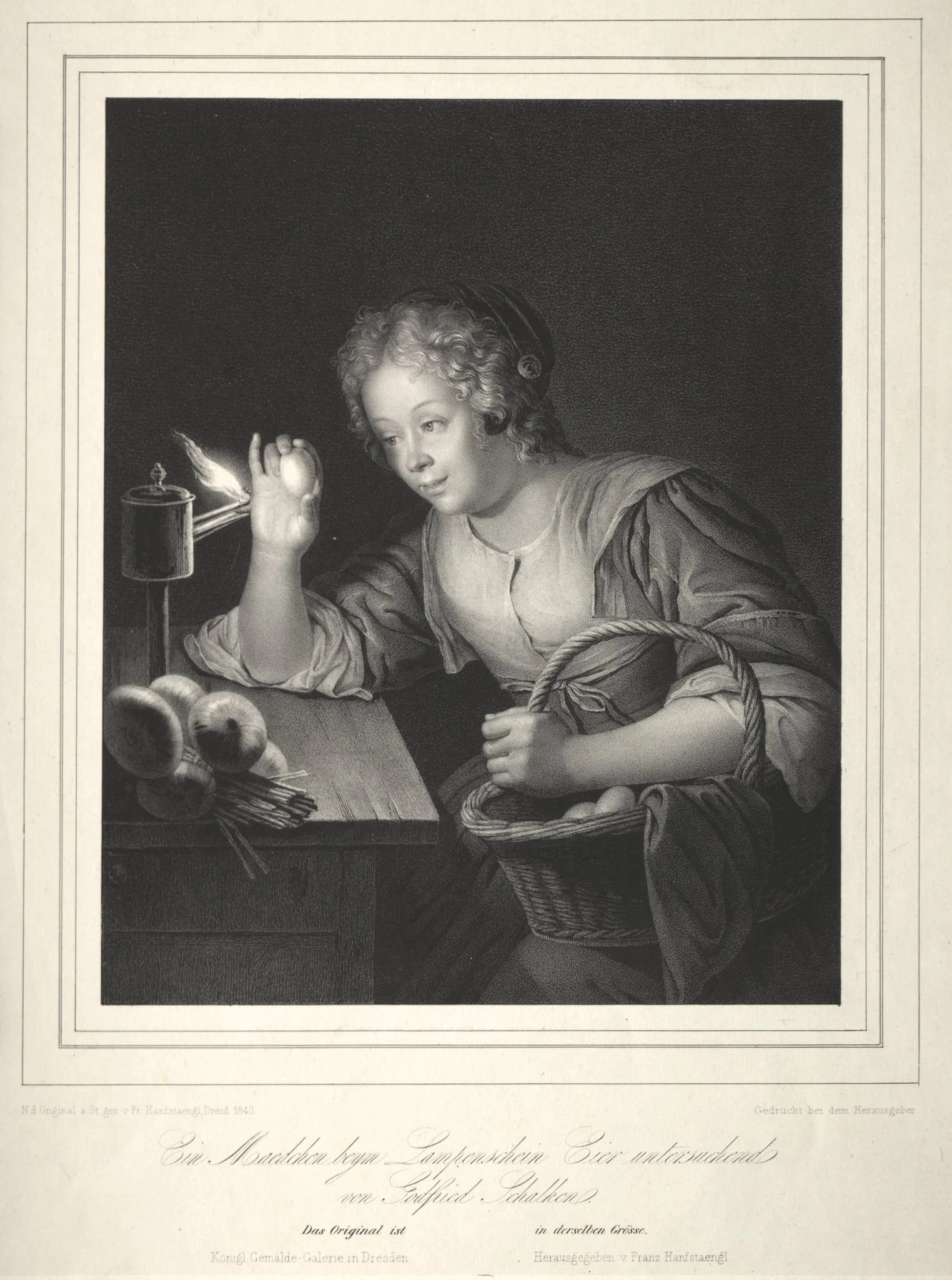 Girl Candling Eggs, detail