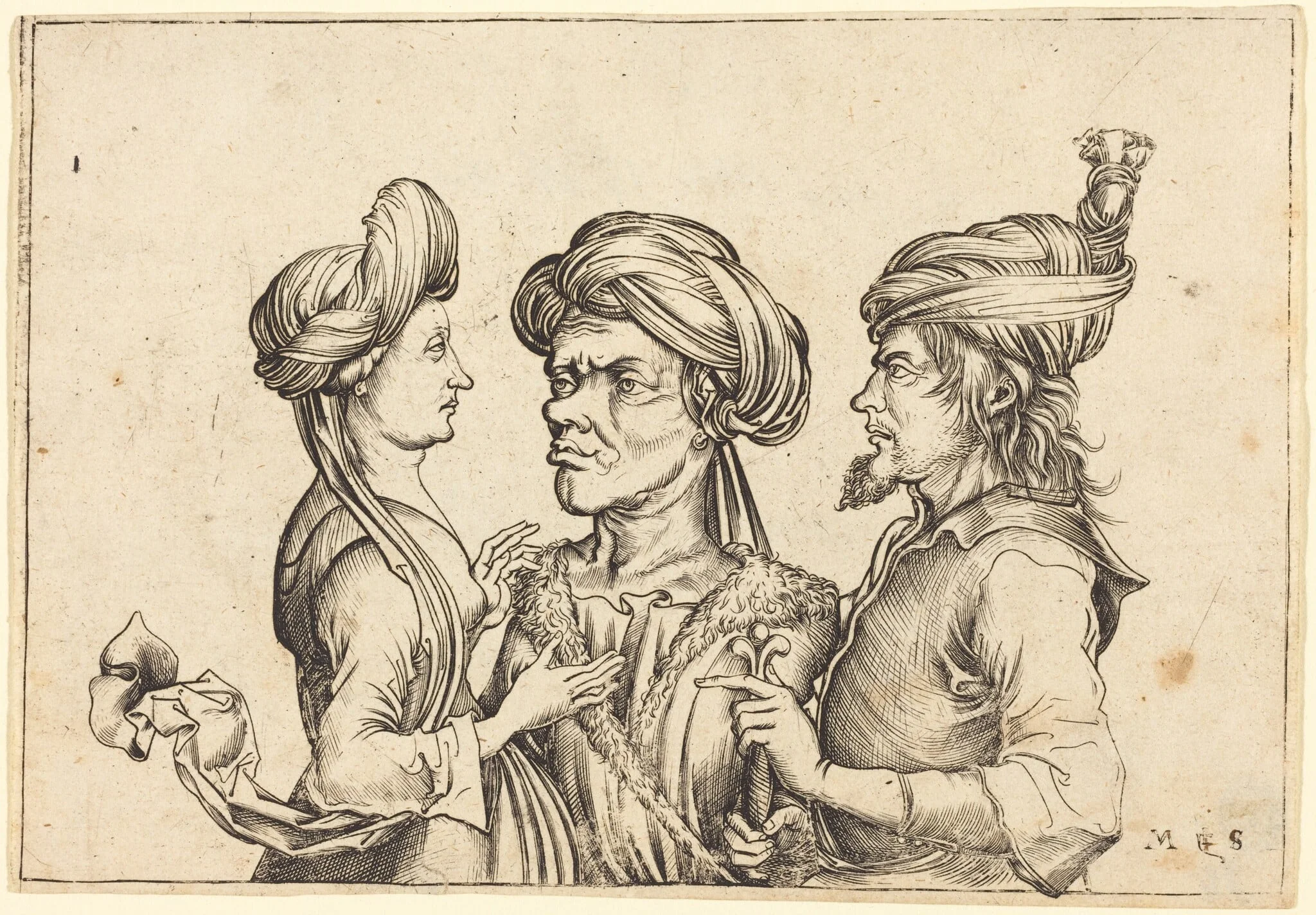 Three Oriental Figures, detail