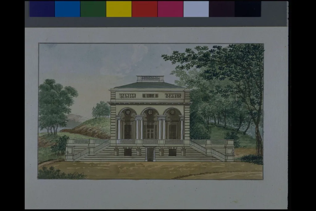 The Front Elevation of a Design for a Villa, by John Plaw, watercolor, 1784