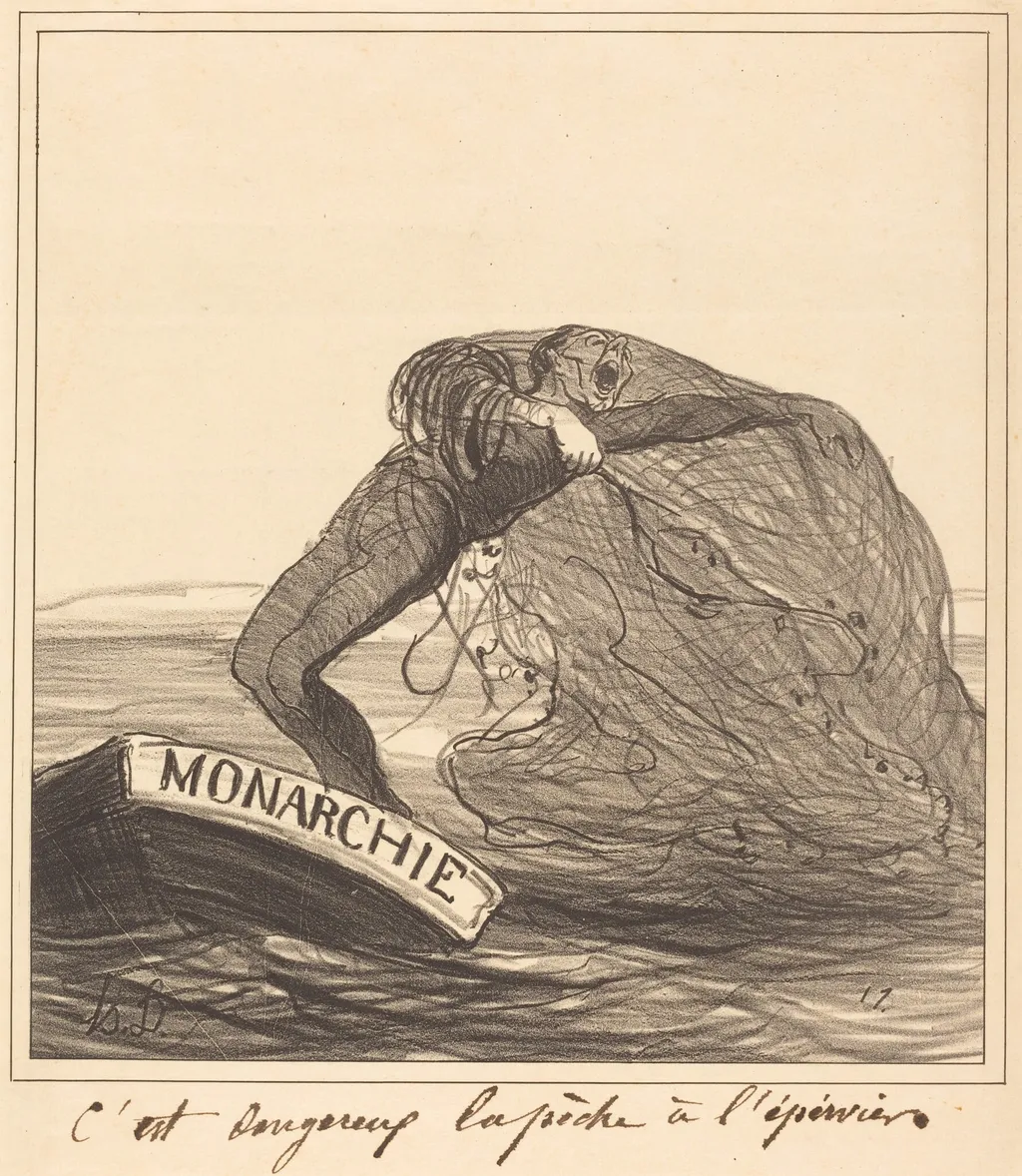 C'est dangereux, la pêche à l'épervier, by Honoré Daumier, ink, 1872