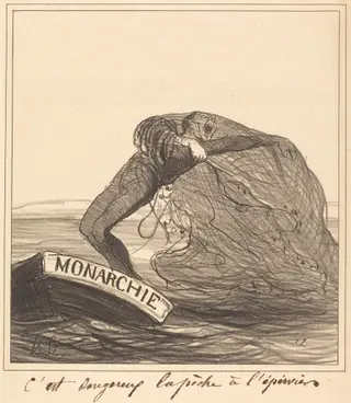 C'est dangereux, la pêche à l'épervier, by Honoré Daumier, ink, 1872