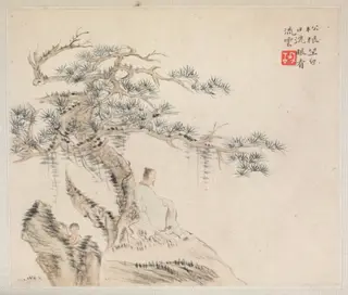 Album of Landscape Paintings Illustrating Old Poems: Scholar under a Pine Tree, by Hua Yan, unspecified, 1745