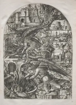 The Apocalypse:  Satan Bound for a Thousand Years, by Jean Duvet, 1550