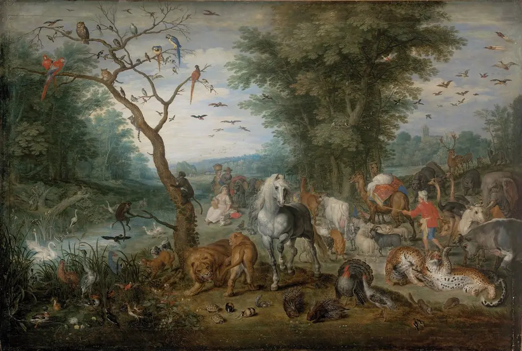 Paradise Landscape with Animals, by Jan Brueghel, the elder, oil, 1613