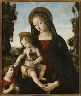 Madonna with Child Jesus and St. John, by Pinturicchio, tempera, 1498