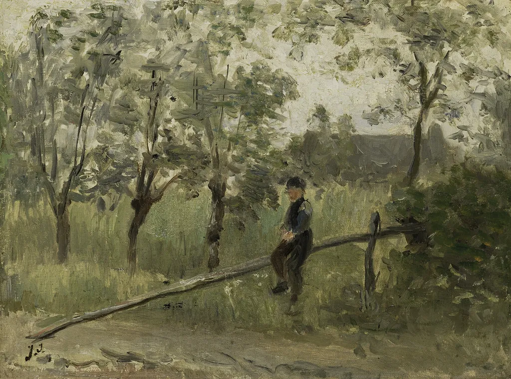 Country Boy on a Pole Barrier, by Jozef Israëls, oil, 1905