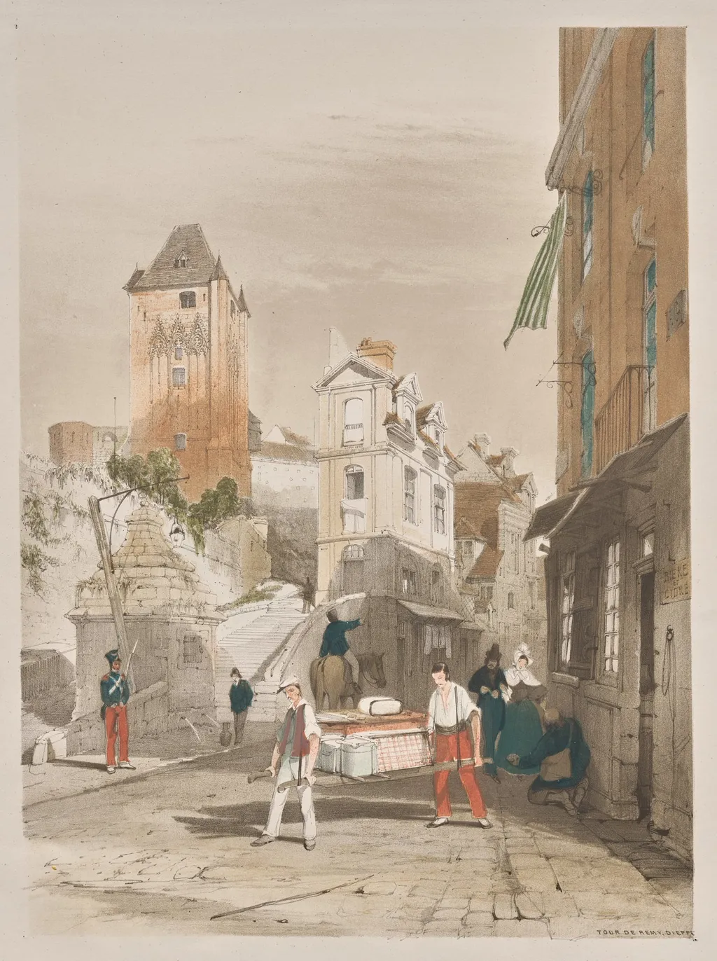 Picturesque Architecture in Paris, Ghent, Antwerp, Rouen:  Tour de Remy, Dieppe, France, by Thomas Shotter Boys, 1839