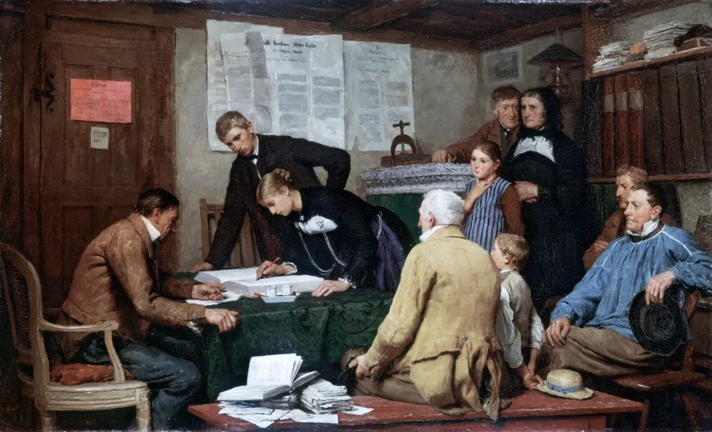 Civil marriage, by Albert Anker, oil, 1894