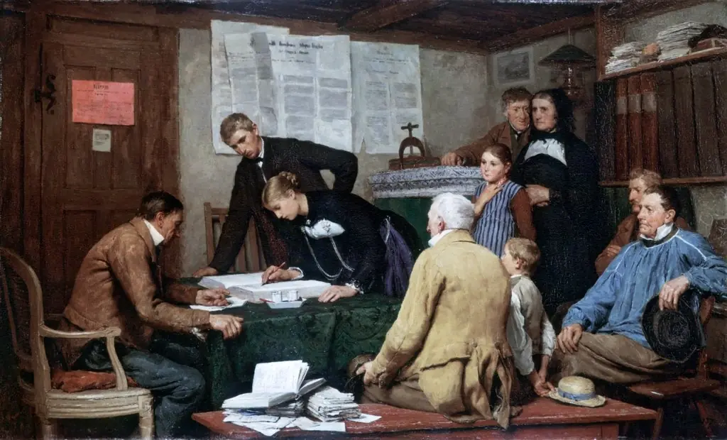 Civil marriage, by Albert Anker, oil, 1894