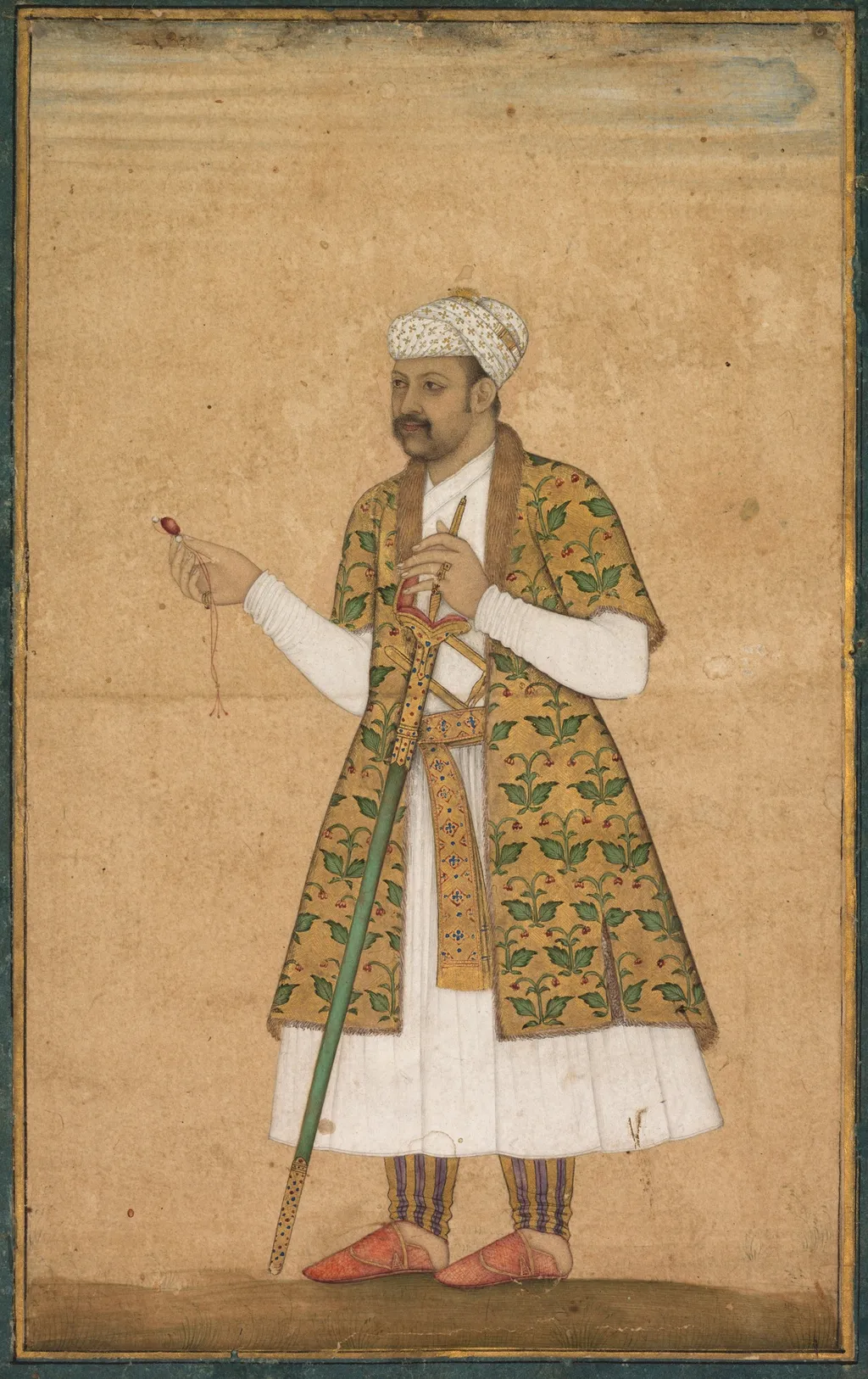 A Courtier, Possibly Khan Alam, Holding a Spinel and a Deccan Sword, by Govardhan, unspecified, 1607