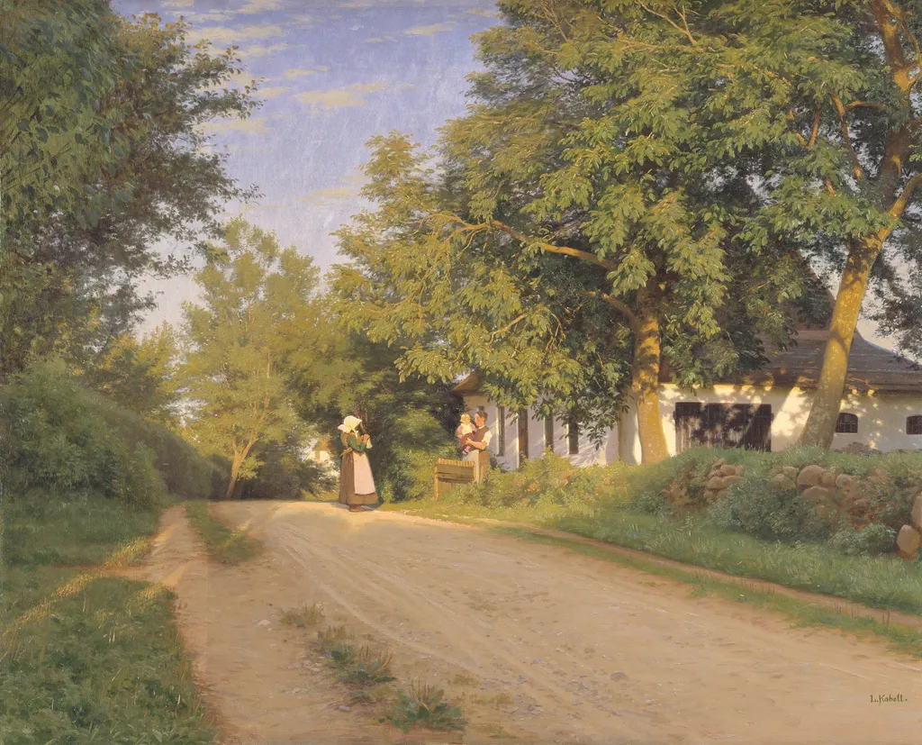 Vej gennem en landsby, by Ludvig Kabell, oil, 1892