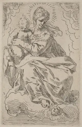 The Virgin and Child, by Simone Cantarini, ink, 1630