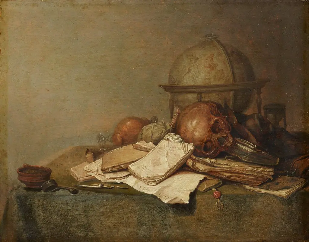 Vanitas Still Life, by Pieter Symonsz Potter, paint, 1636