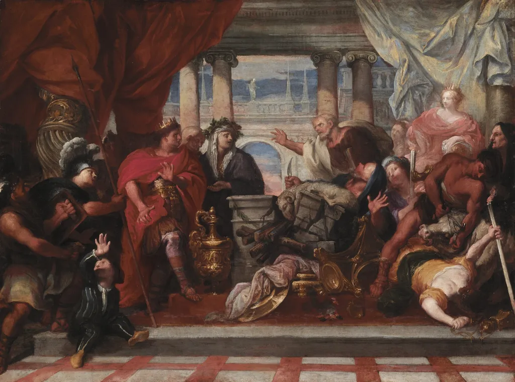 Scene of Sacrifice, by Sebastiano Mazzoni, unspecified, 1660