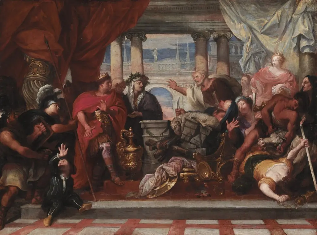 Scene of Sacrifice, by Sebastiano Mazzoni, unspecified, 1660
