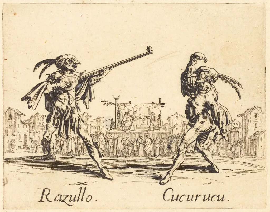 Razullo and Cucurucu, by Jacques Callot, ink, 1622