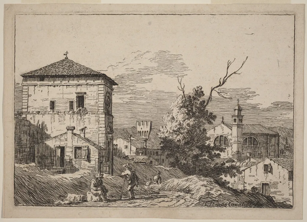 Landscape with a Dead Tree, by Bernardo Bellotto, ink, 1742
