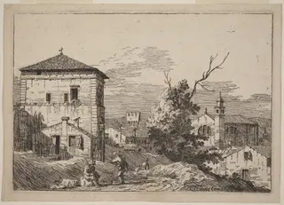Landscape with a Dead Tree, by Bernardo Bellotto, ink, 1742
