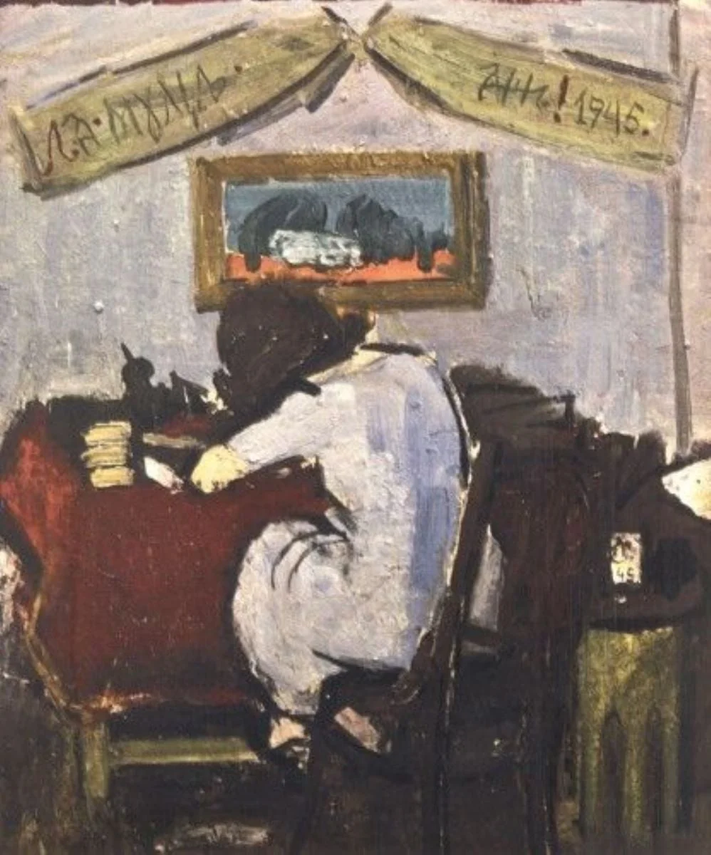 Femeie scriind, detail