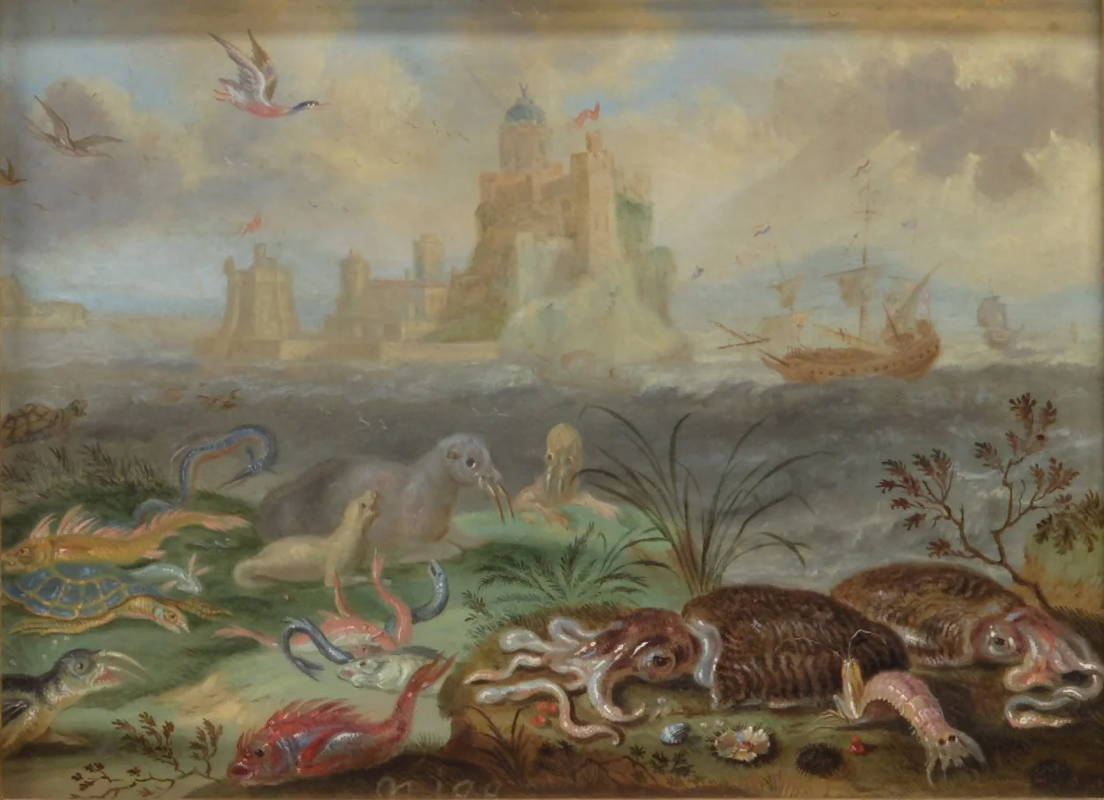Ansichten aus den vier Weltteilen mit Szenen von Tieren: Bartanico oder Battanico, detail