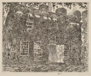 Home Sweet Home Cottage, No. 3, Easthampton, by Childe Hassam, ink, 1928