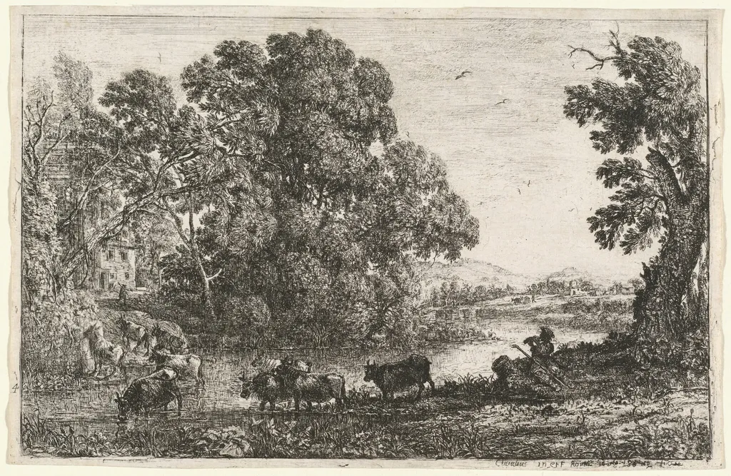 The Cowherd (Le bouvier), by Claude Lorrain, ink, 1636