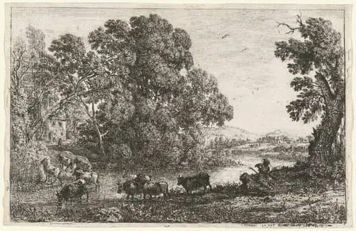 The Cowherd (Le bouvier), by Claude Lorrain, ink, 1636