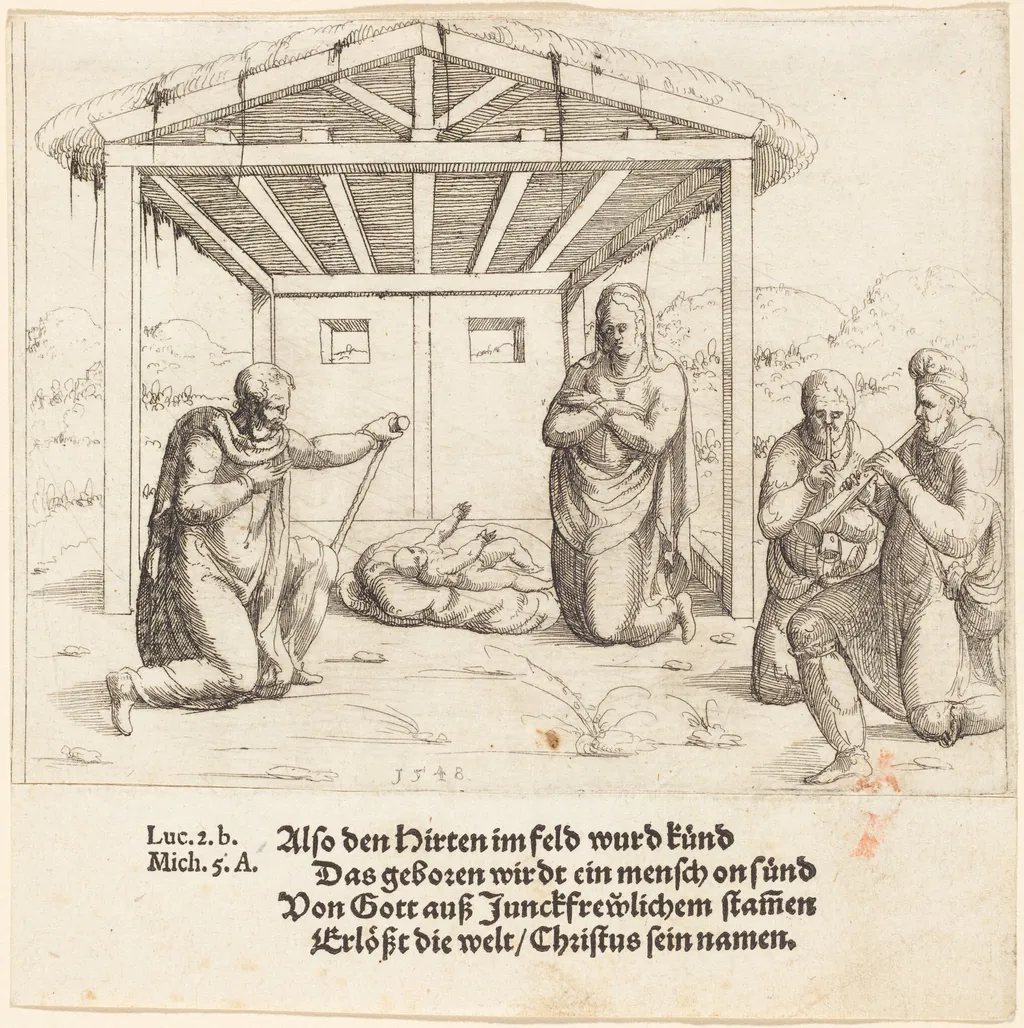 The Adoration of the Shepherds, by Augustin Hirschvogel, ink, 1548
