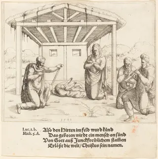 The Adoration of the Shepherds, by Augustin Hirschvogel, ink, 1548