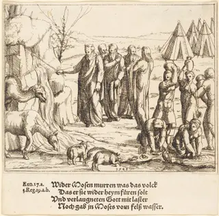 Moses Striking the Rock, by Augustin Hirschvogel, ink, 1548