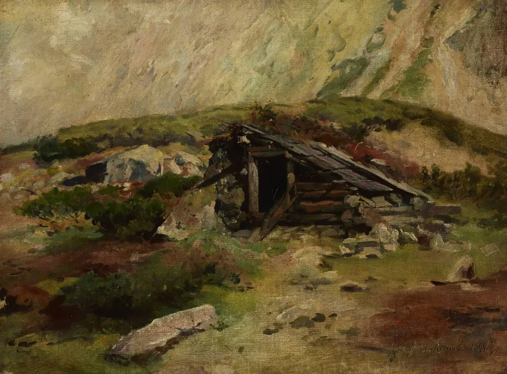 Hut in the Tatra Mountains, by Aleksander Mroczkowski, oil, 1900