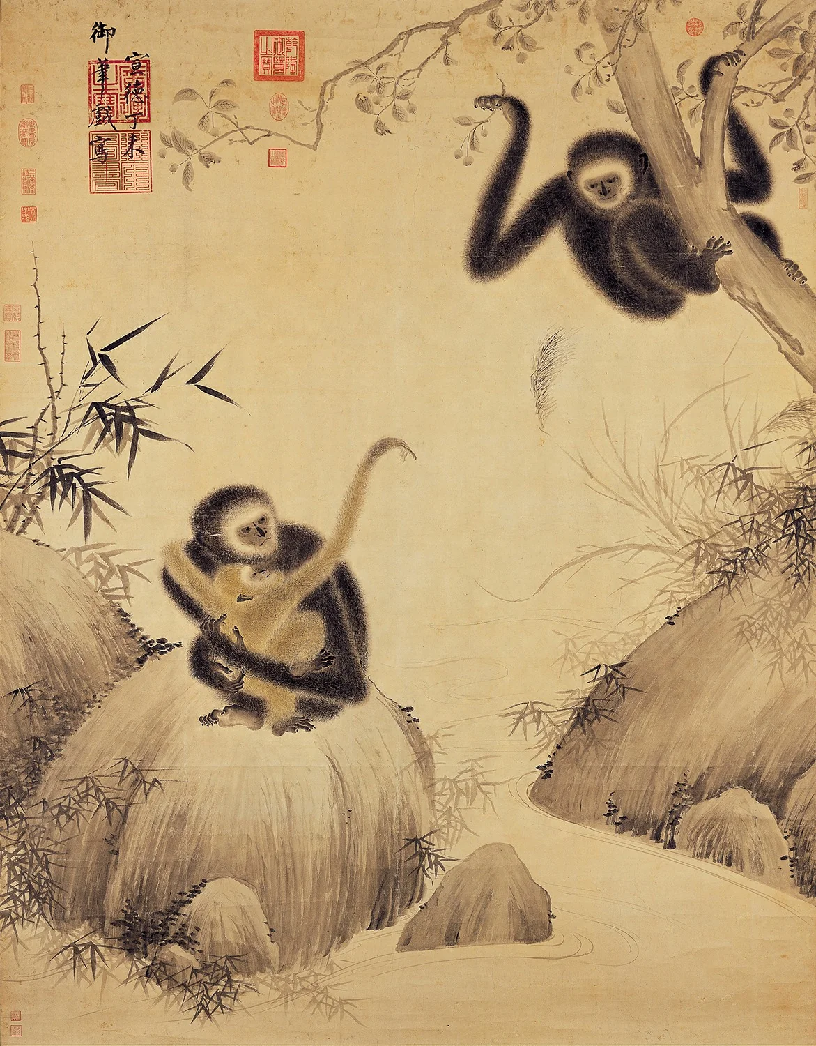 Gibbons at Play, detail