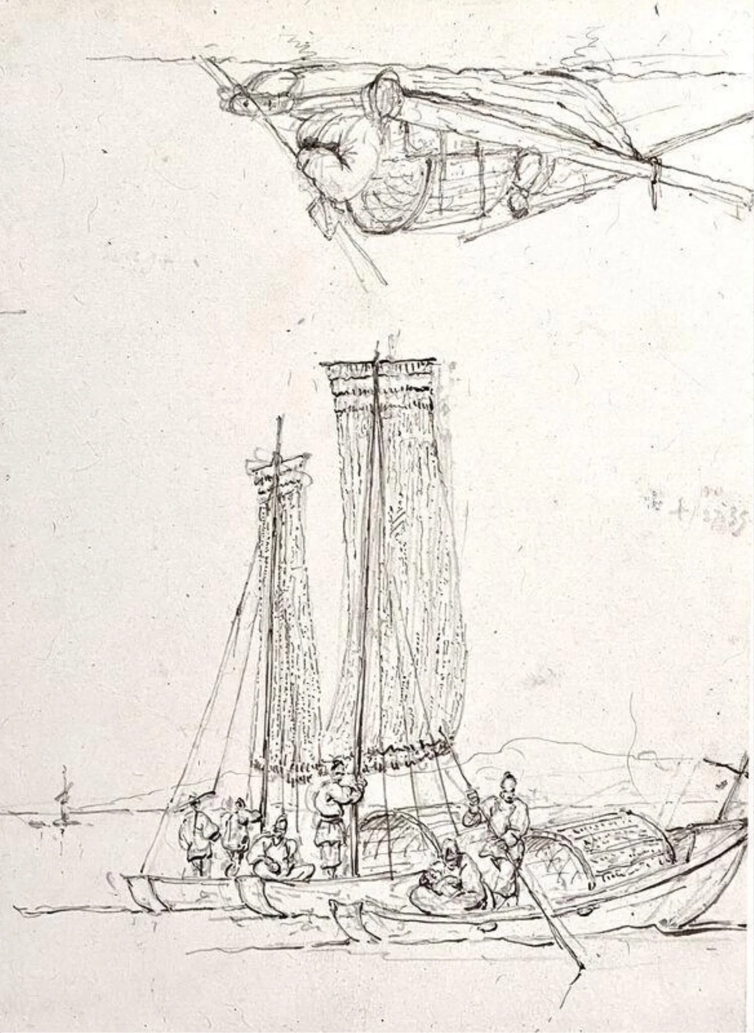 Studies of Tanka boats with figures, Macau, detail