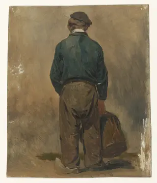 Visser met een mand, van achteren gezien, by Jan Weissenbruch, oil, 1850