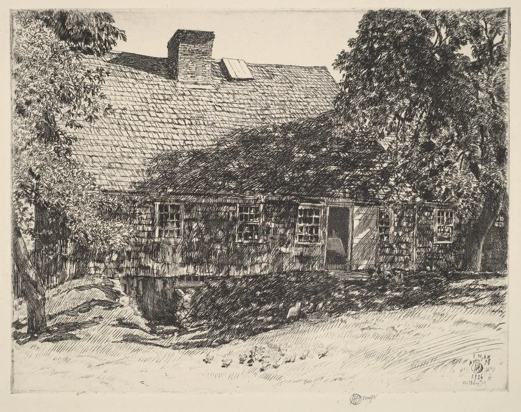The Old Mulford House, by Childe Hassam, ink, 1926