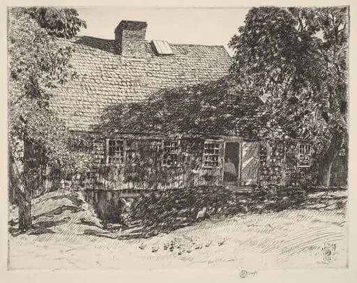 The Old Mulford House, by Childe Hassam, ink, 1926