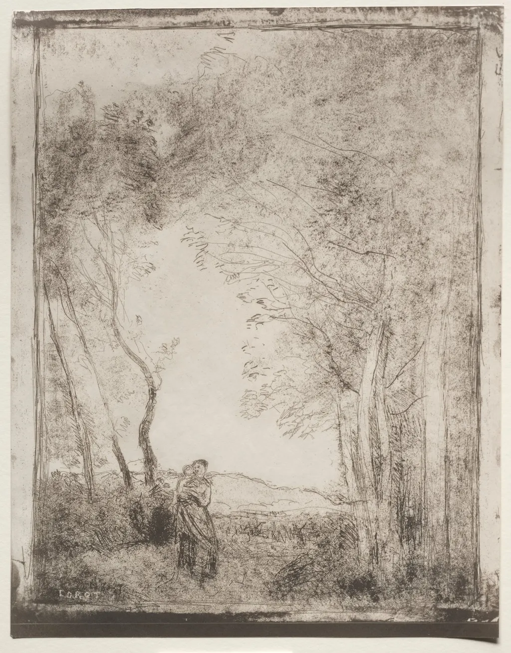 A Young Mother at the Entrance of a Wood, by Jean Baptiste Camille Corot, 1856