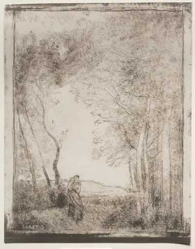 A Young Mother at the Entrance of a Wood, by Jean Baptiste Camille Corot, 1856