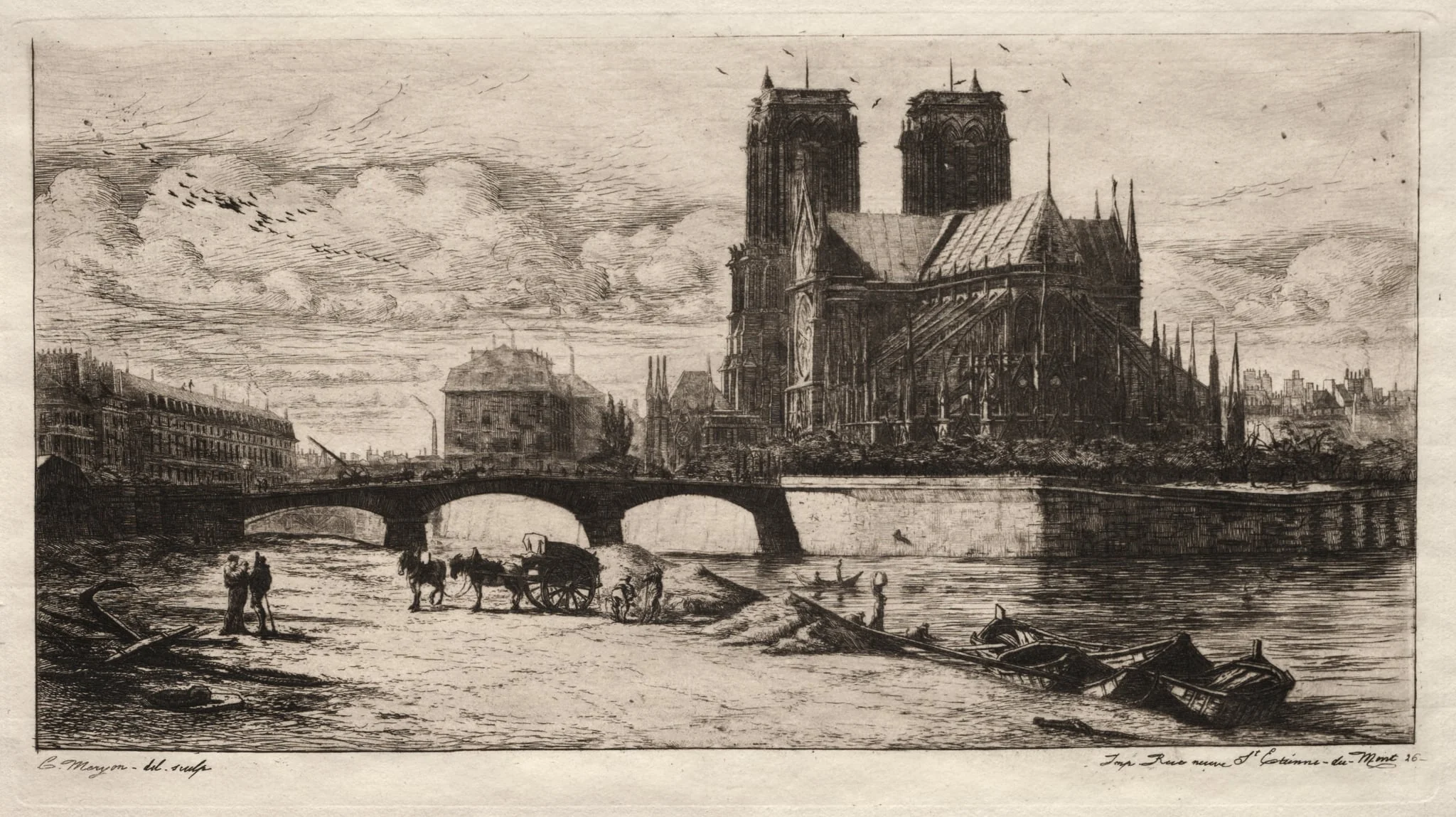 Etchings of Paris: The Apsis of the Cathedral of Notre Dame, detail